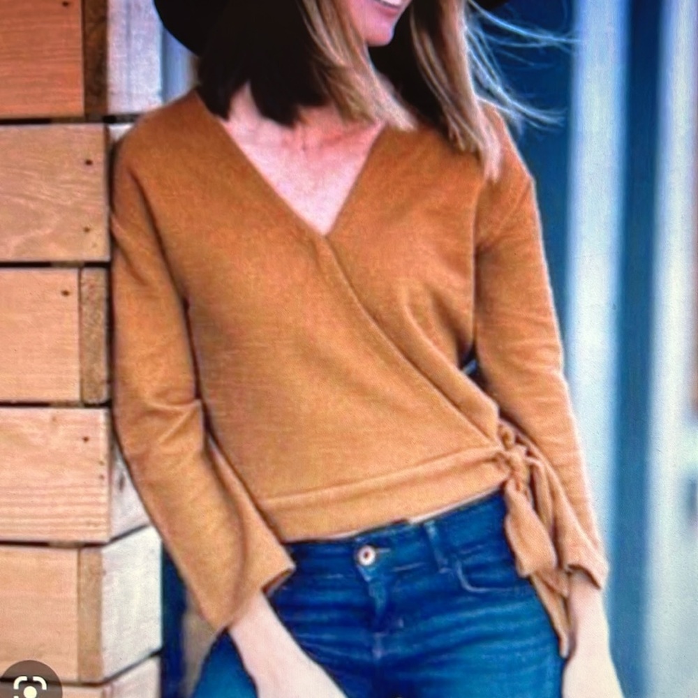 MADEWELL✨TEXTURE AND THREAD✨Long-Sleeved Wrap Side-tie Burnt Orange Top
